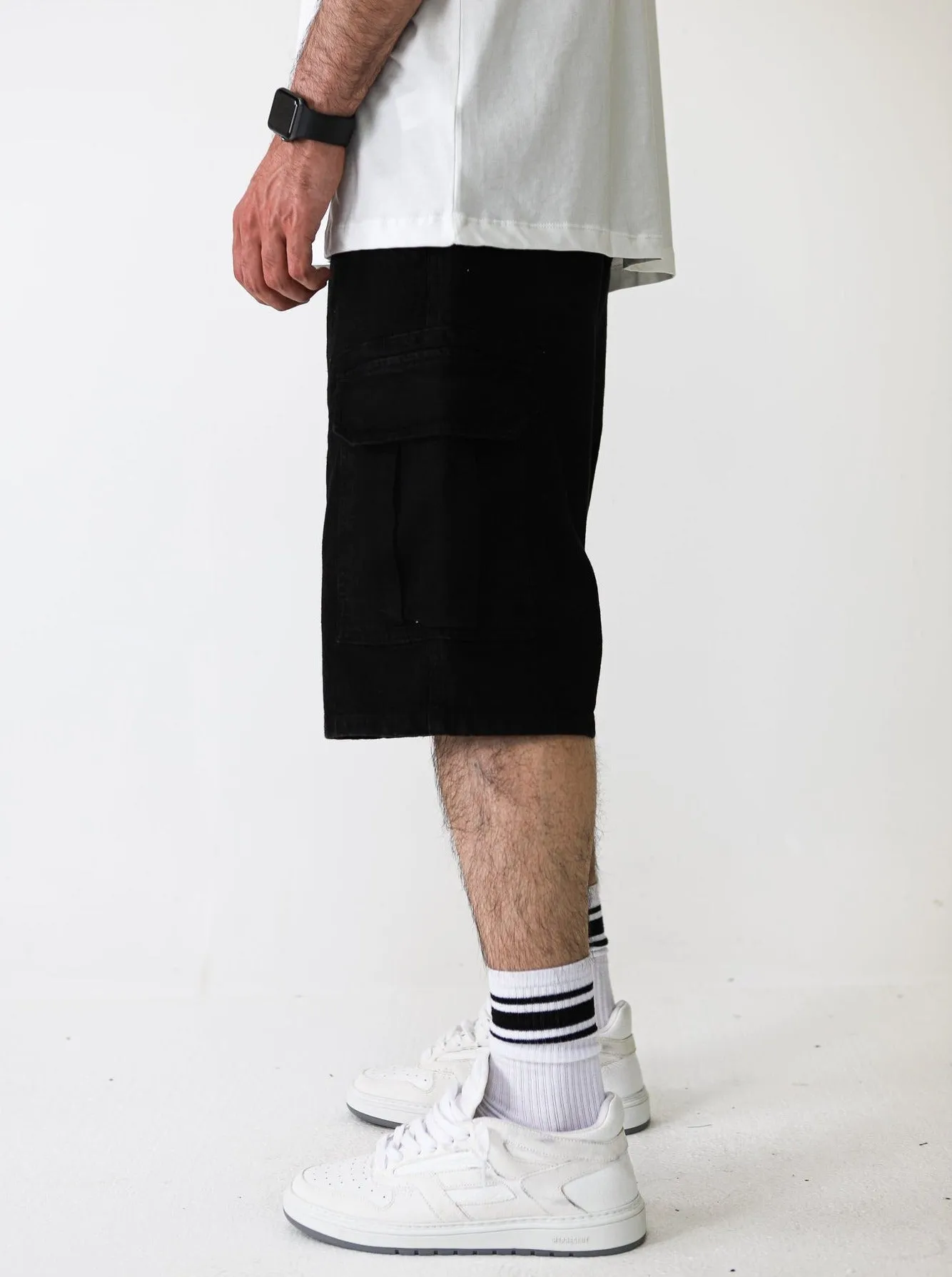 Premium Black Cargo Denim Shorts