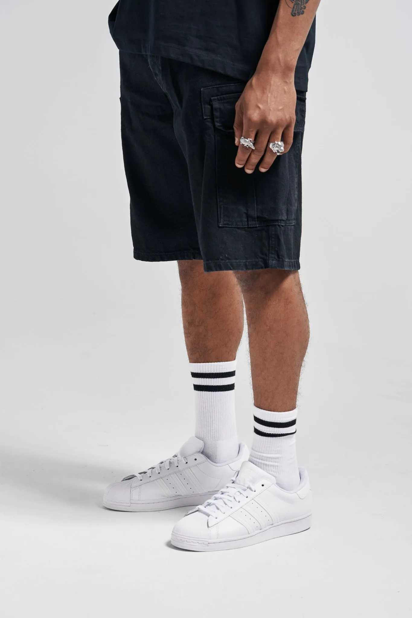 Premium Black Cargo Denim Shorts