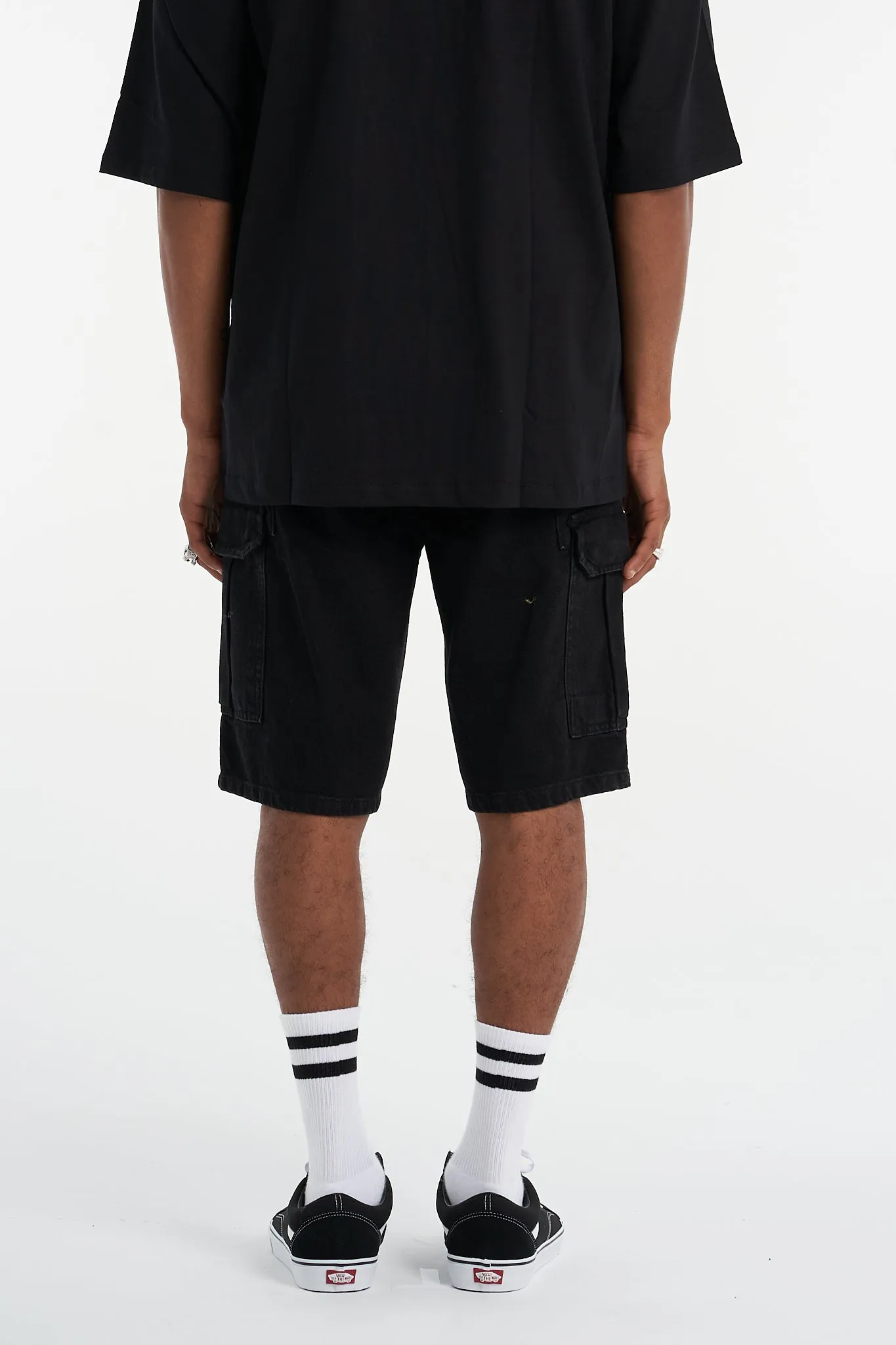 Premium Black Cargo Denim Shorts