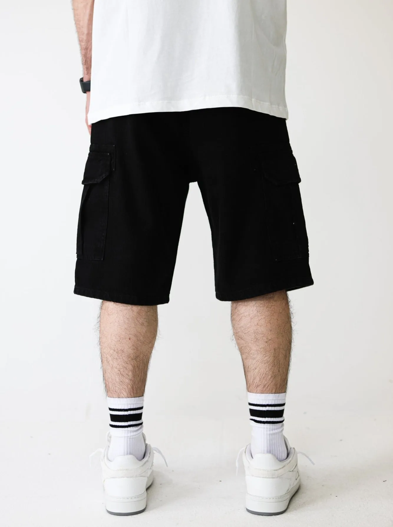 Premium Black Cargo Denim Shorts