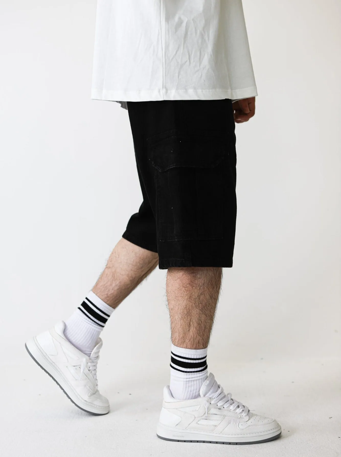Premium Black Cargo Denim Shorts