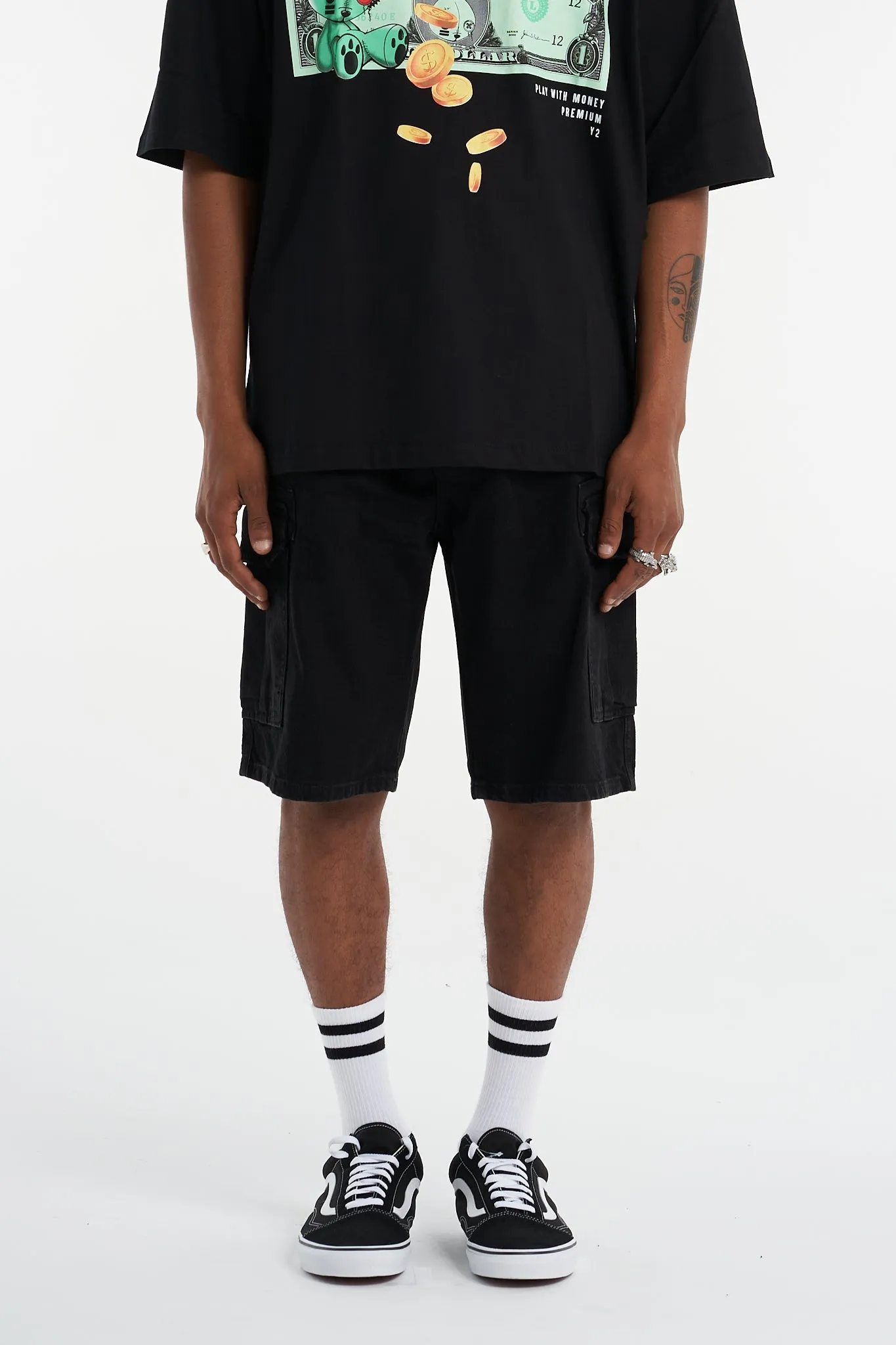 Premium Black Cargo Denim Shorts