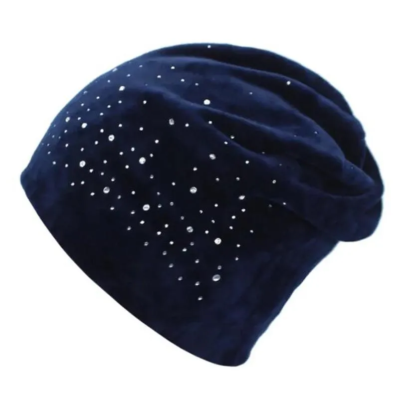 Rhinestone Beanie Velvet Soft