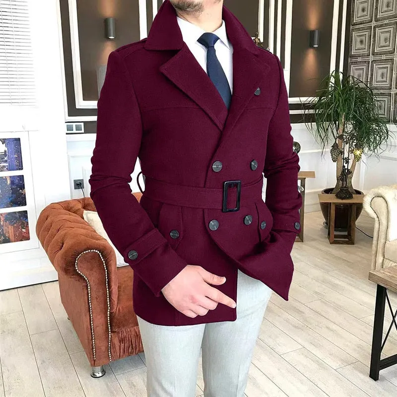 Riolio New Men's Double Breasted Woolen Coat Winter Trench Coat Long Male's Overcoat High Quality Man Wool Jackets Outdoor Windbreaker