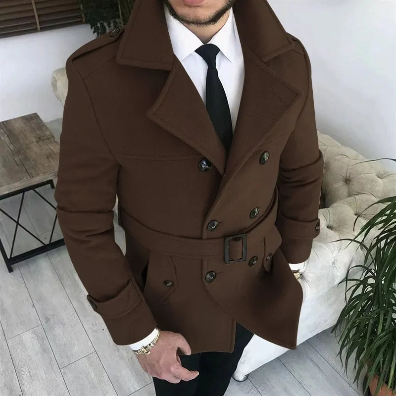 Riolio New Men's Double Breasted Woolen Coat Winter Trench Coat Long Male's Overcoat High Quality Man Wool Jackets Outdoor Windbreaker
