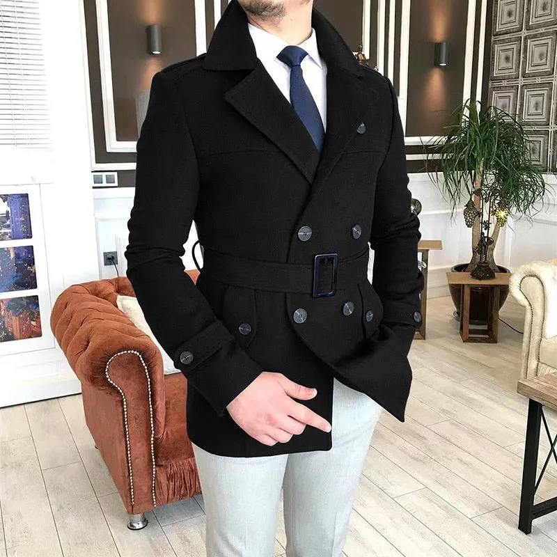 Riolio New Men's Double Breasted Woolen Coat Winter Trench Coat Long Male's Overcoat High Quality Man Wool Jackets Outdoor Windbreaker