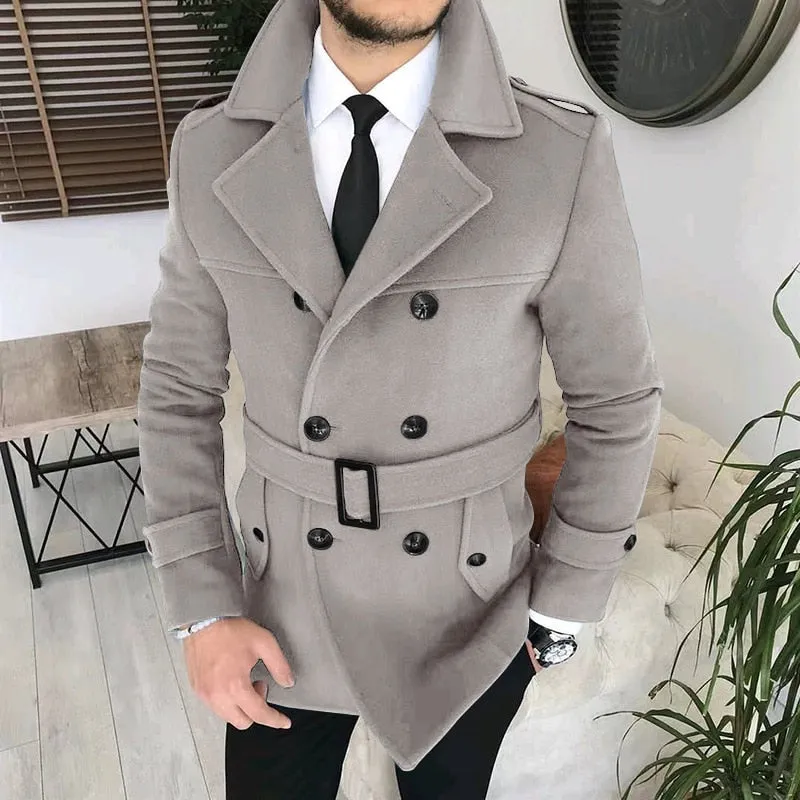 Riolio New Men's Double Breasted Woolen Coat Winter Trench Coat Long Male's Overcoat High Quality Man Wool Jackets Outdoor Windbreaker