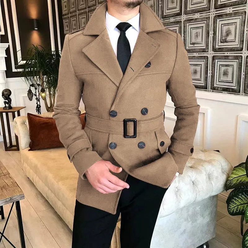 Riolio New Men's Double Breasted Woolen Coat Winter Trench Coat Long Male's Overcoat High Quality Man Wool Jackets Outdoor Windbreaker