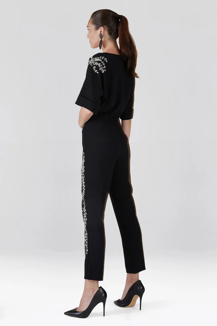 Solid Crepe Embroidered Ankle Pants