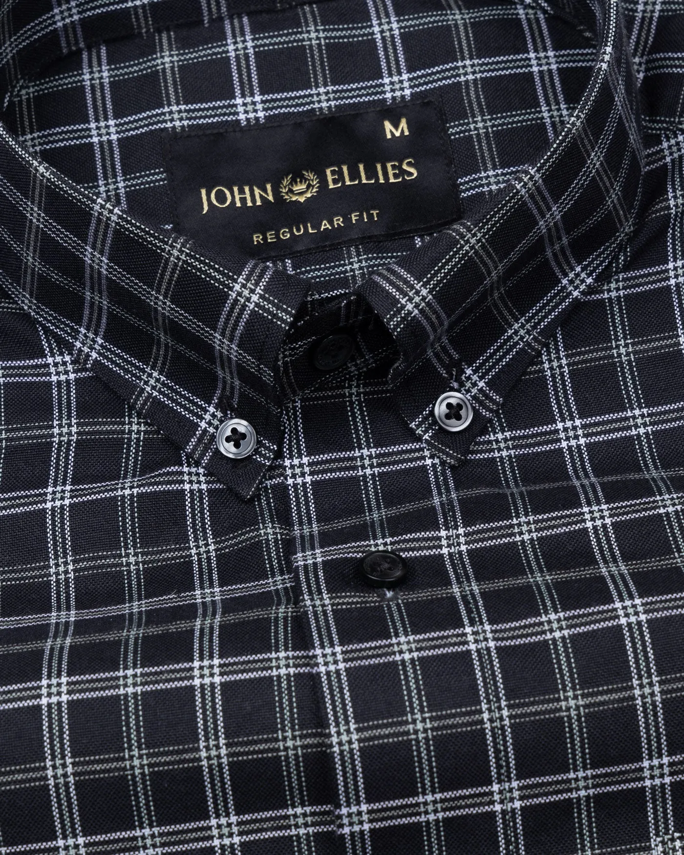 Tauris Black Checked Button Down Cotton Shirt