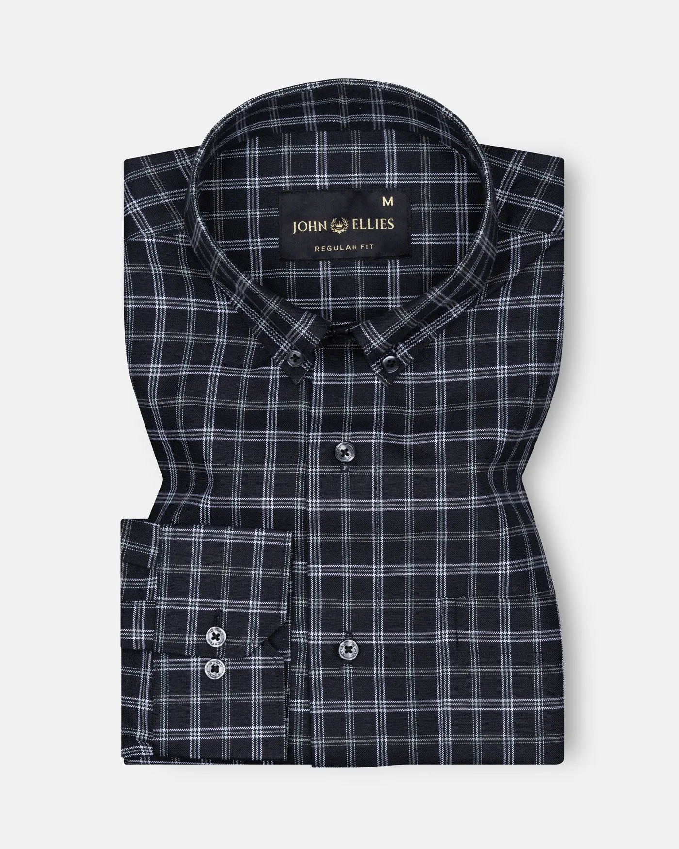 Tauris Black Checked Button Down Cotton Shirt