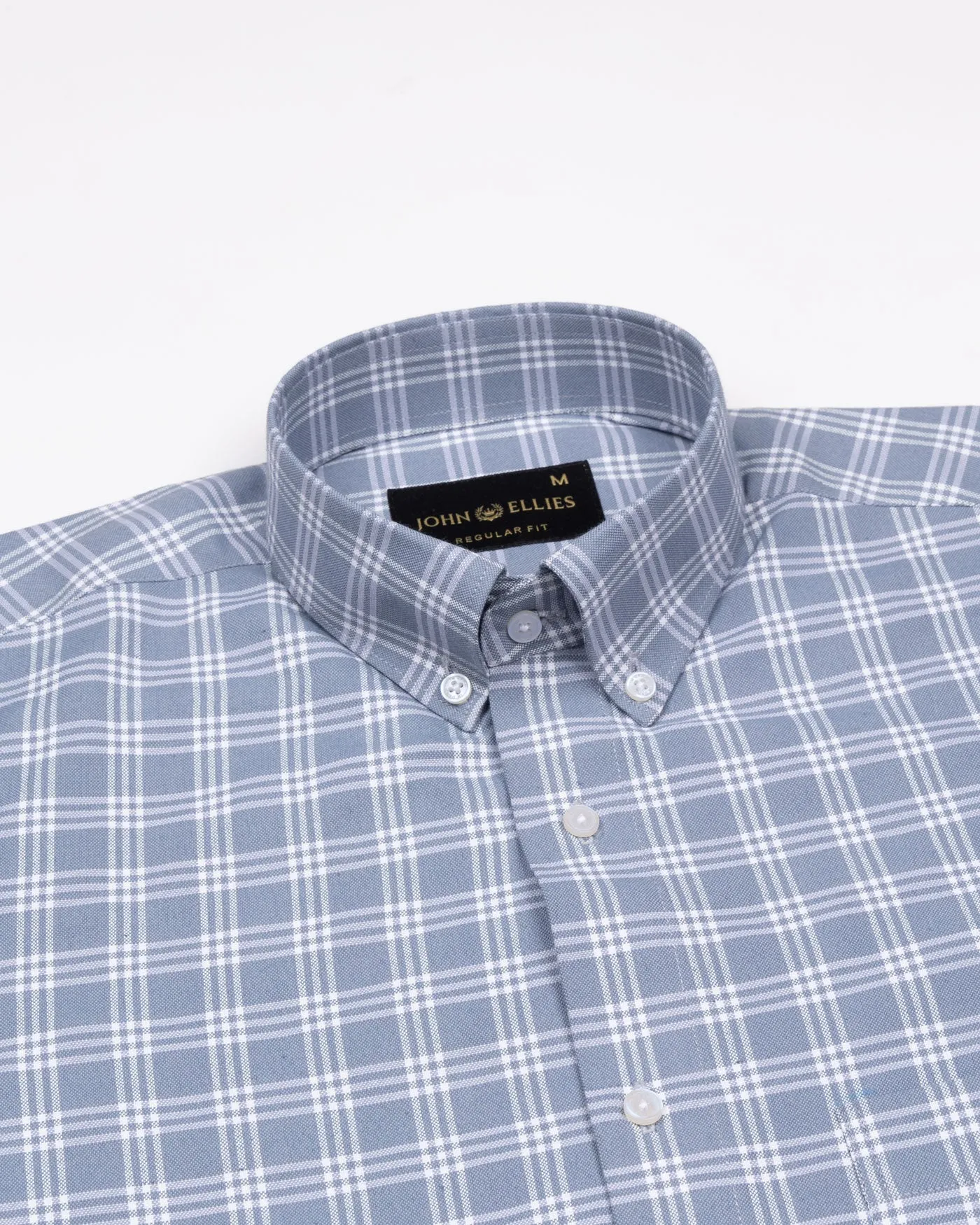 Tauris Grey Checked Button Down Cotton Shirt