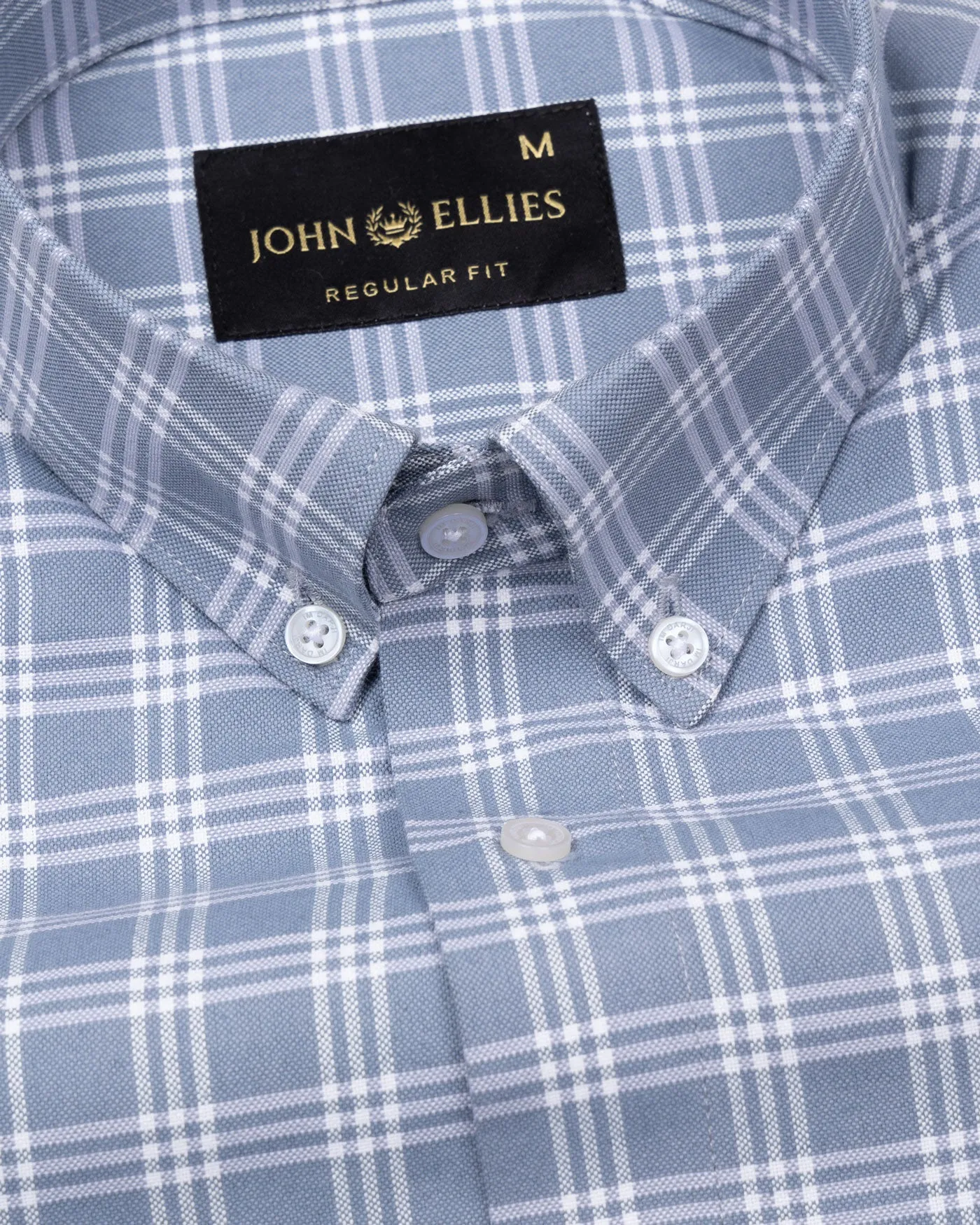 Tauris Grey Checked Button Down Cotton Shirt