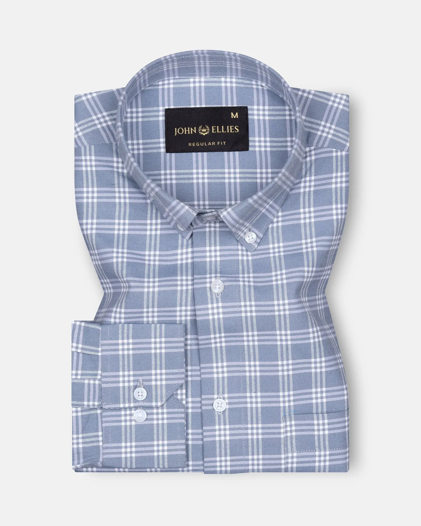 Tauris Grey Checked Button Down Cotton Shirt