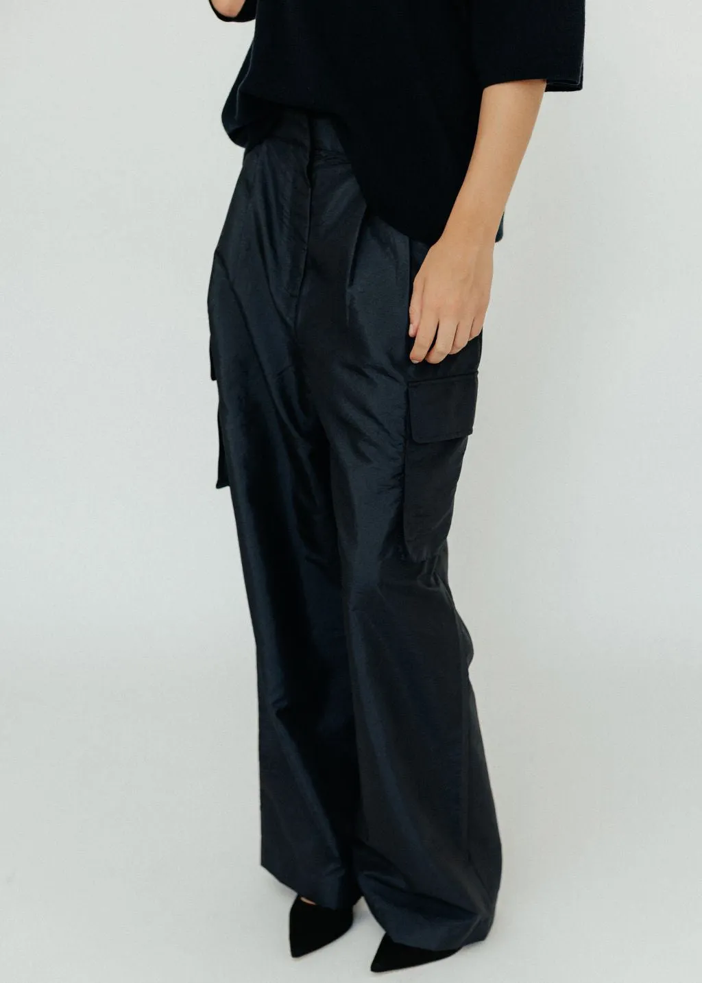 Tibi Crispy Nylon Stella Pleated Cargo Pant