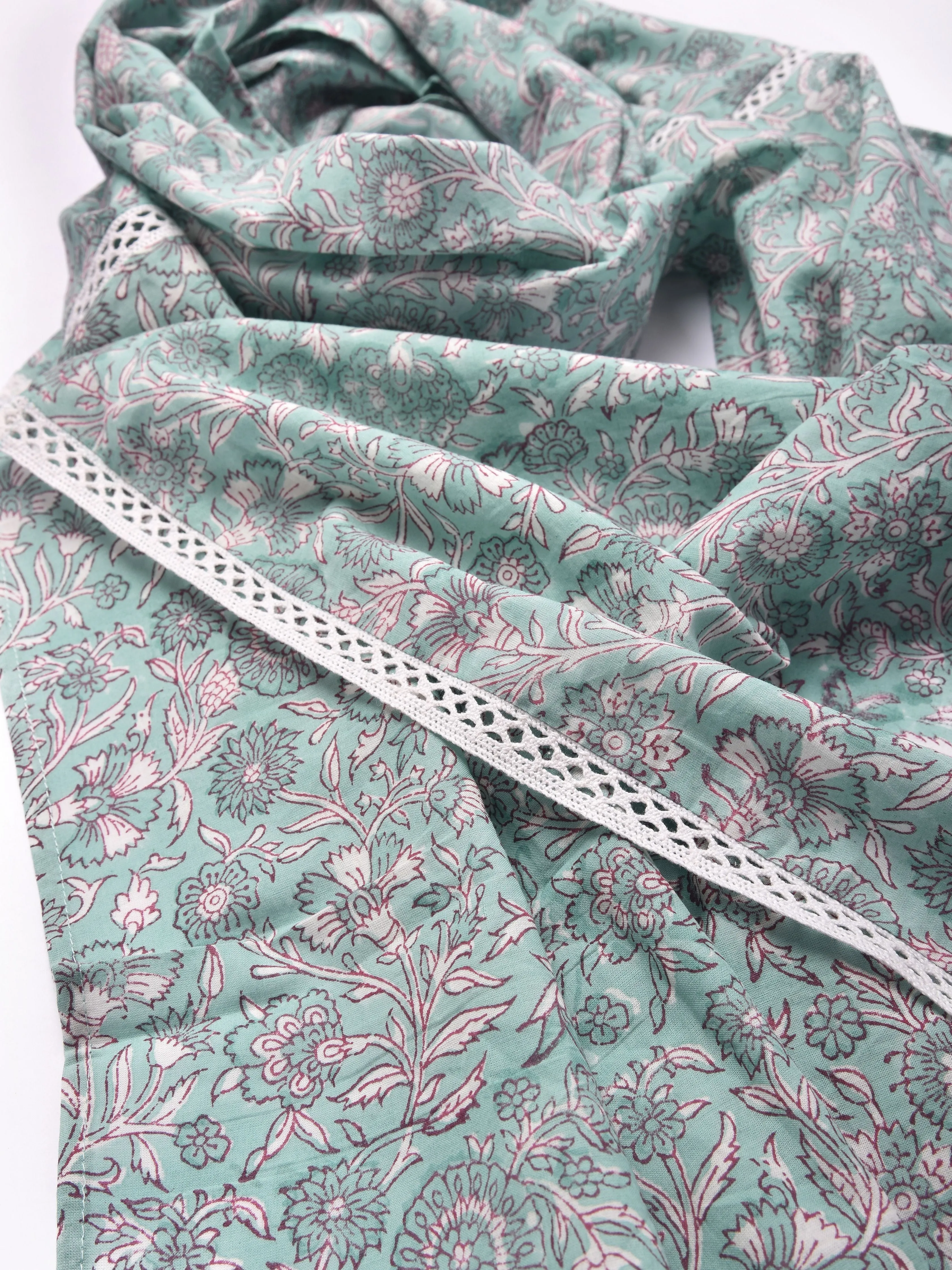 Tiffany Blue Floral Print Cotton Stole