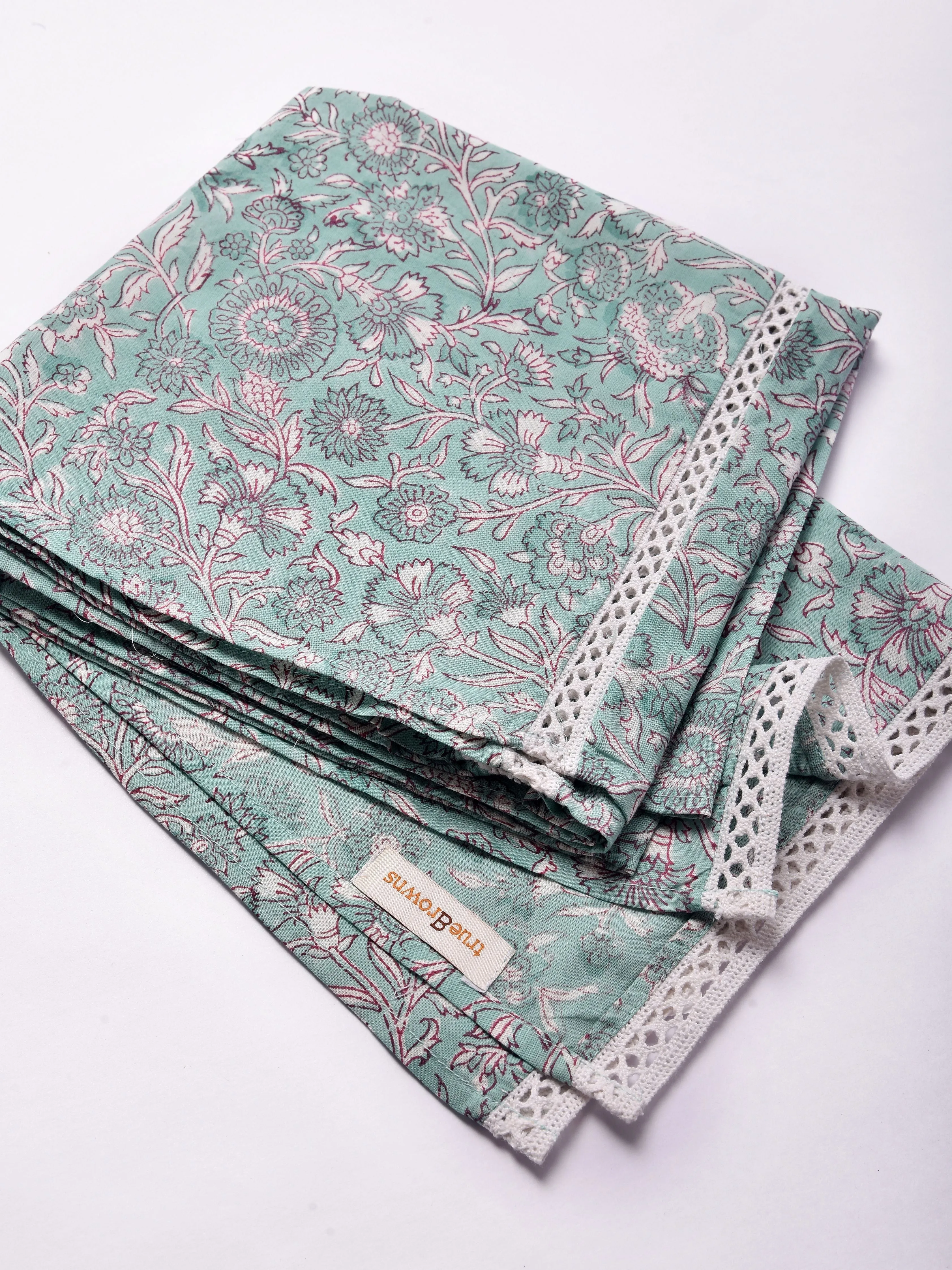 Tiffany Blue Floral Print Cotton Stole