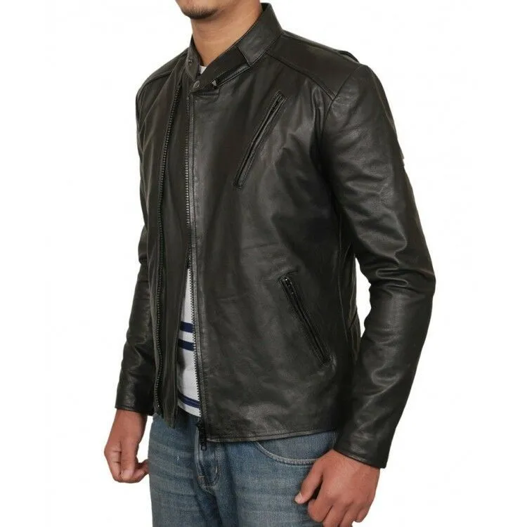 Tony Stark RDJ Black Leather Motorcycle Jacket - Iron Man Inspired