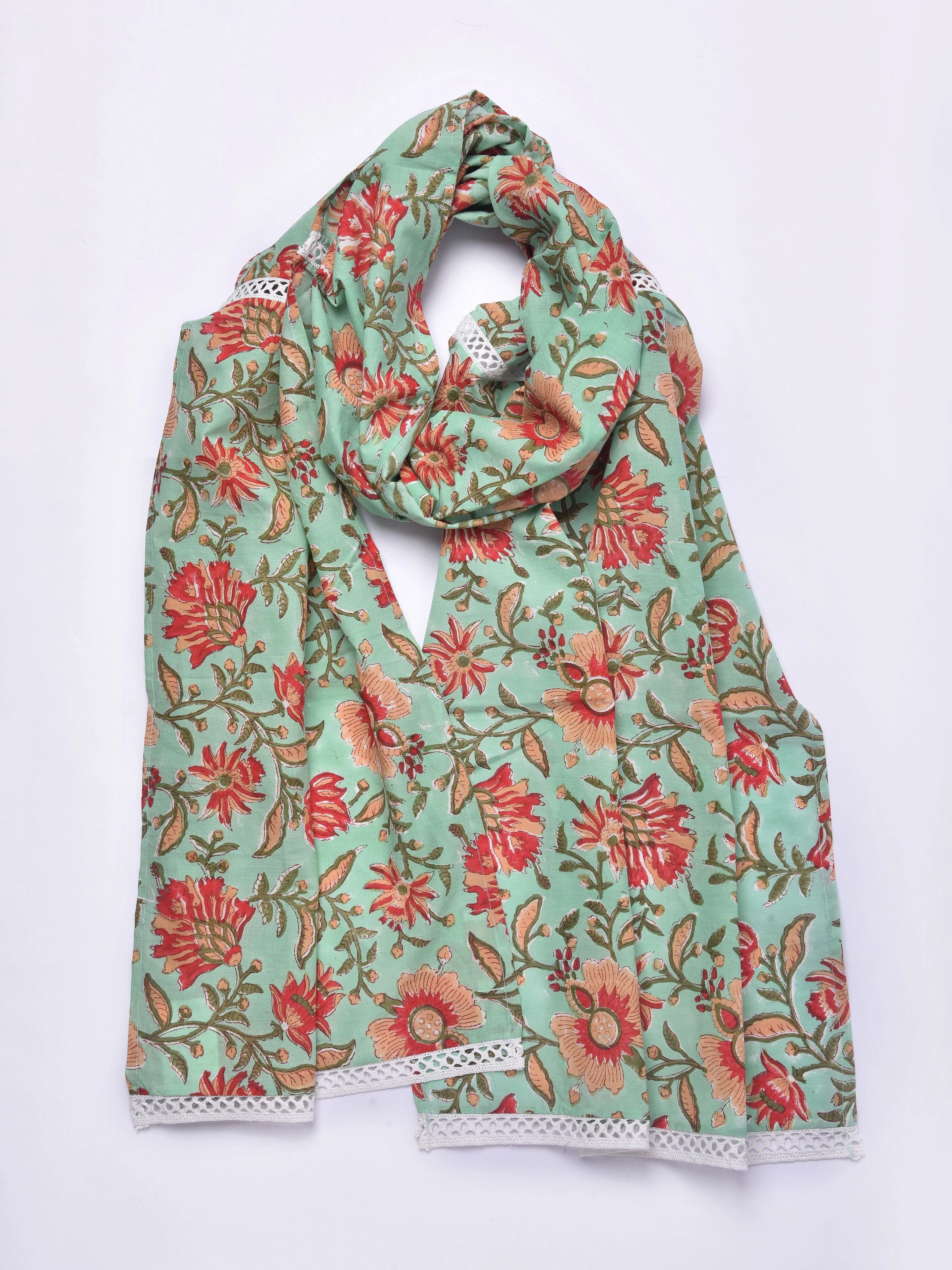 Turkish Blue Block Print Cotton Stole