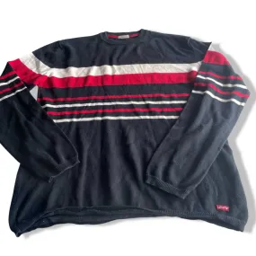 Vintage men black stripe Levi's crew neck sweatshirt in M|L27 W20|SKU 5601