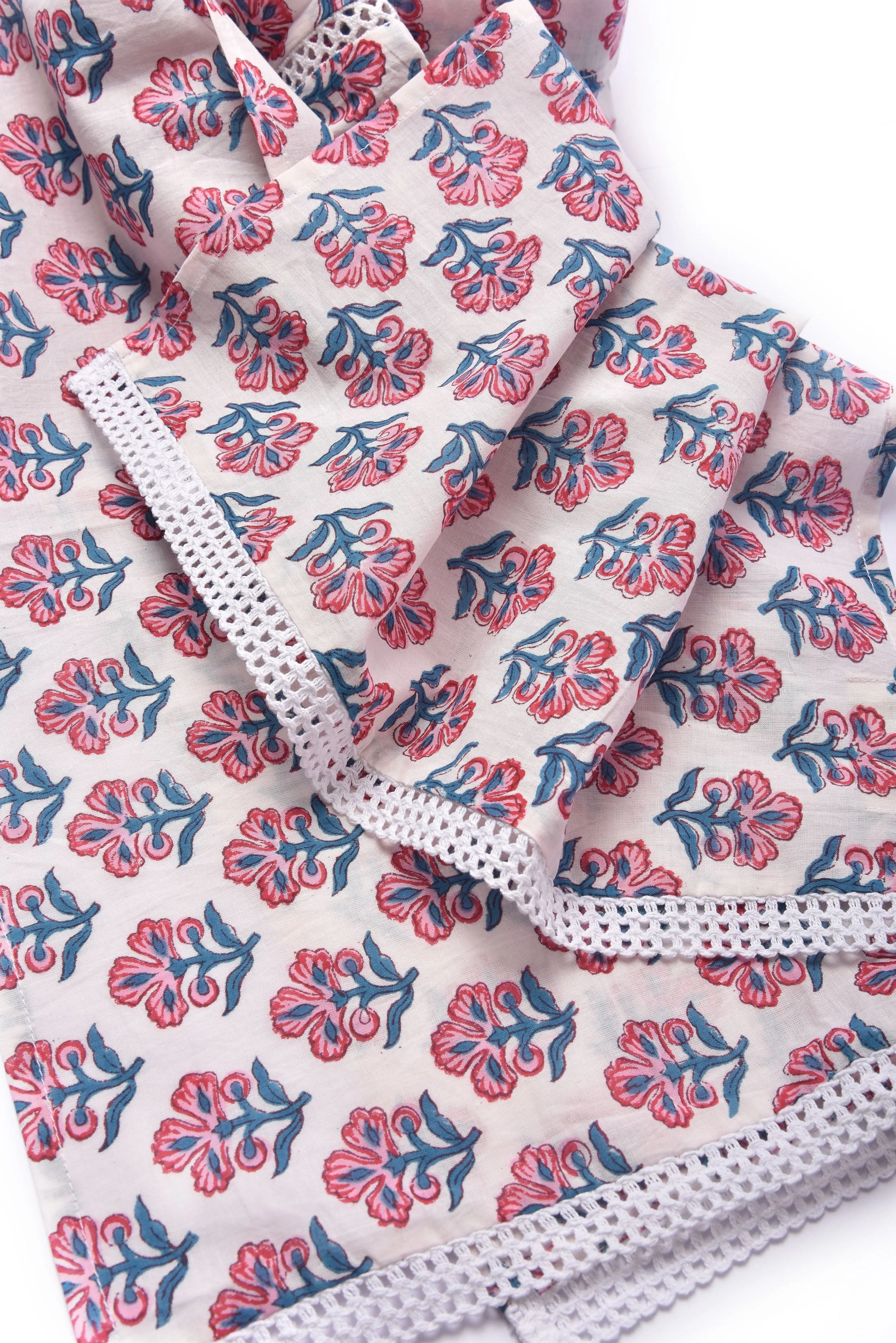 White Pink Floral Block Print Cotton Stole