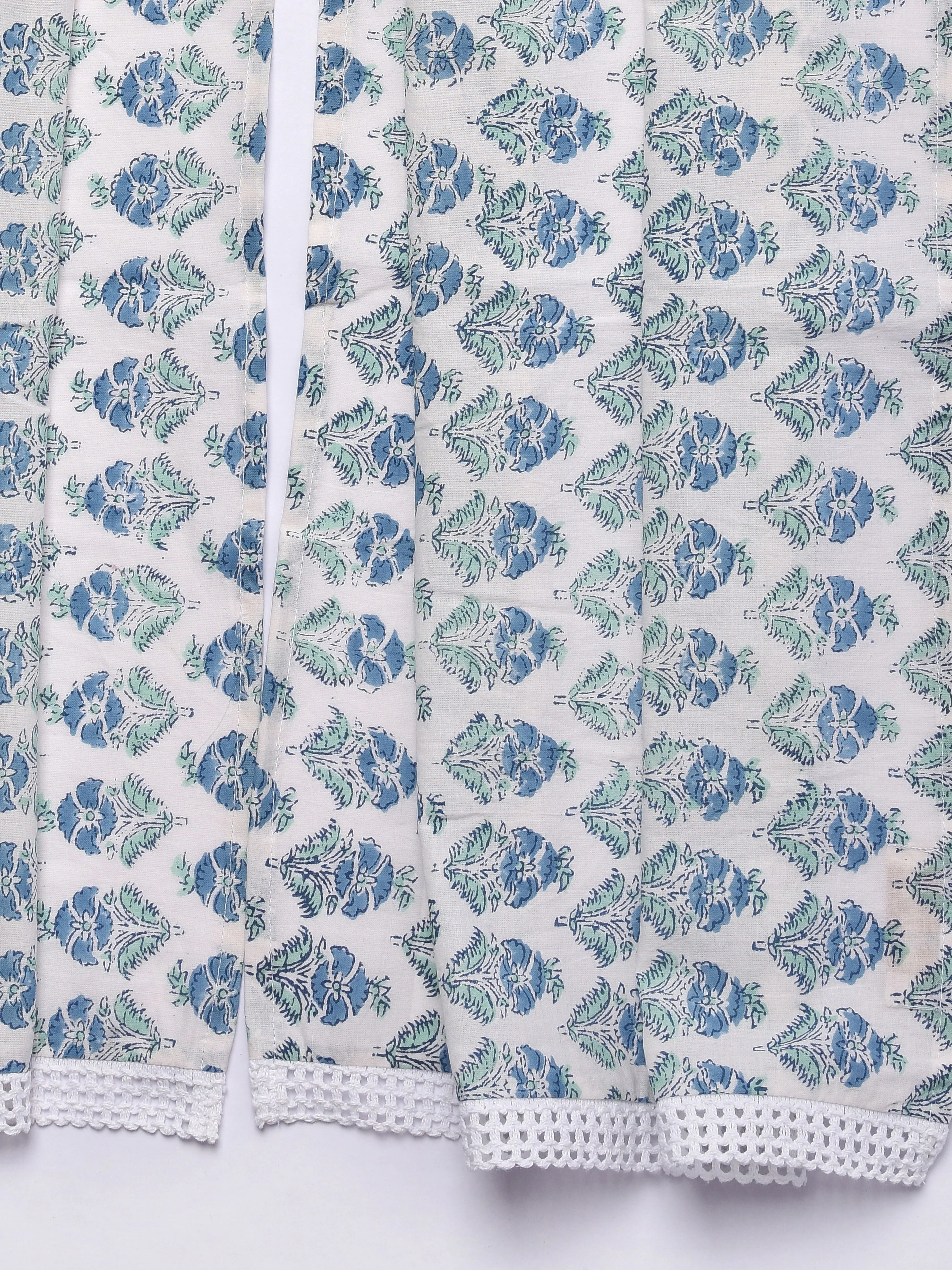 White With Blue Print Cotton Stole