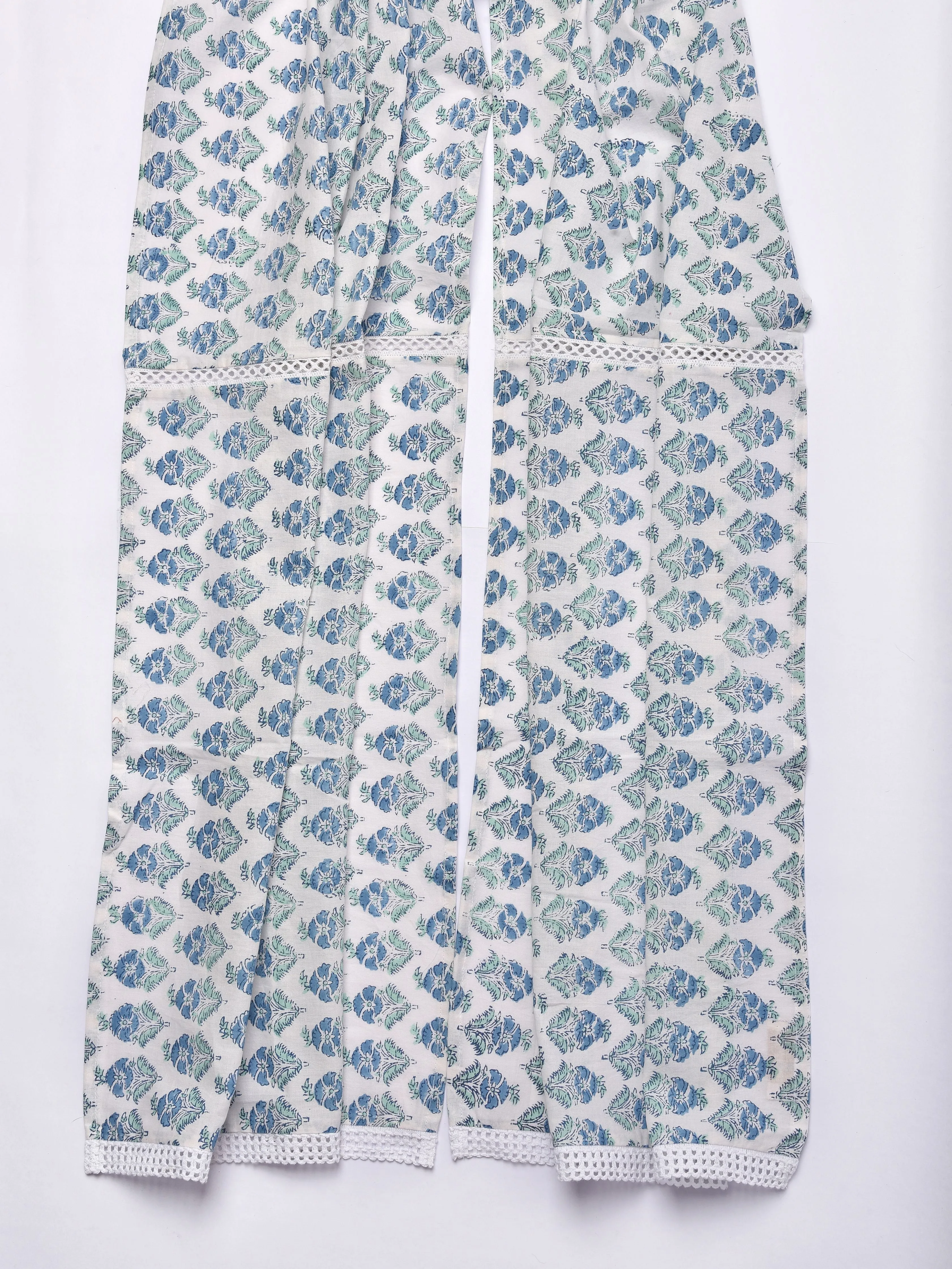 White With Blue Print Cotton Stole