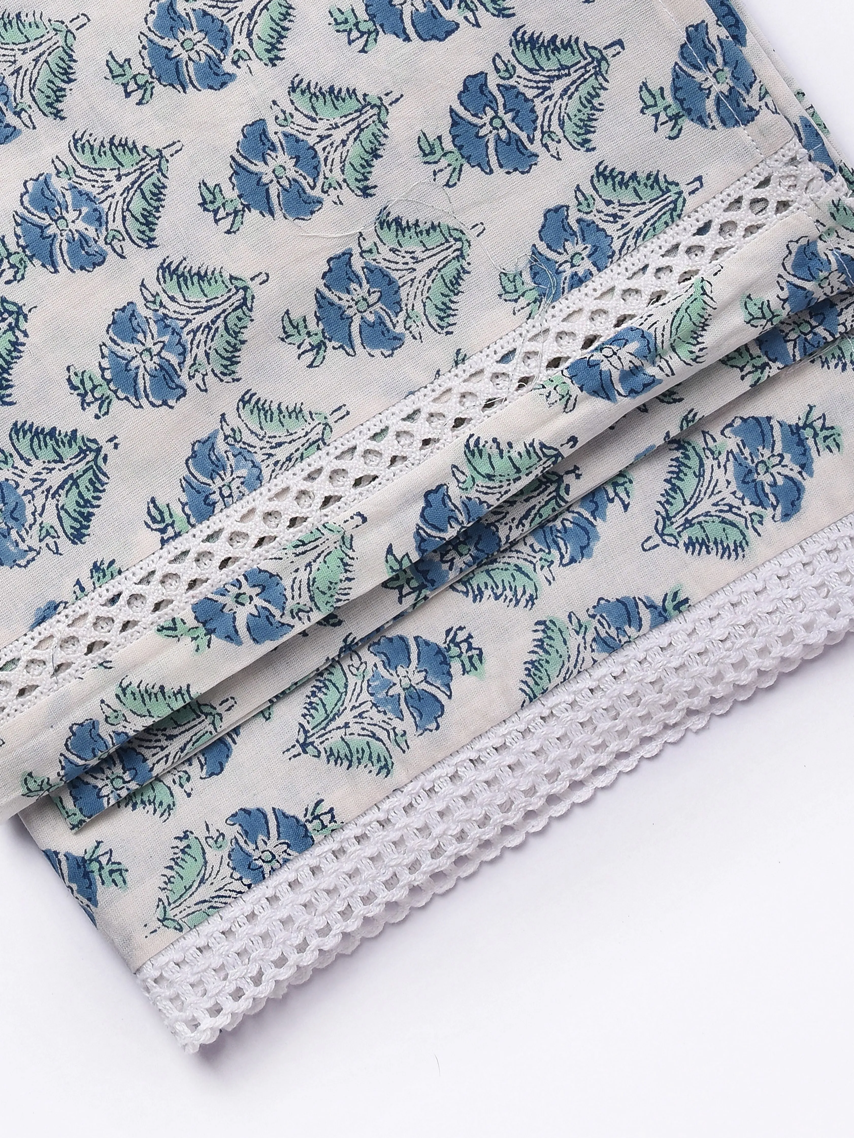 White With Blue Print Cotton Stole