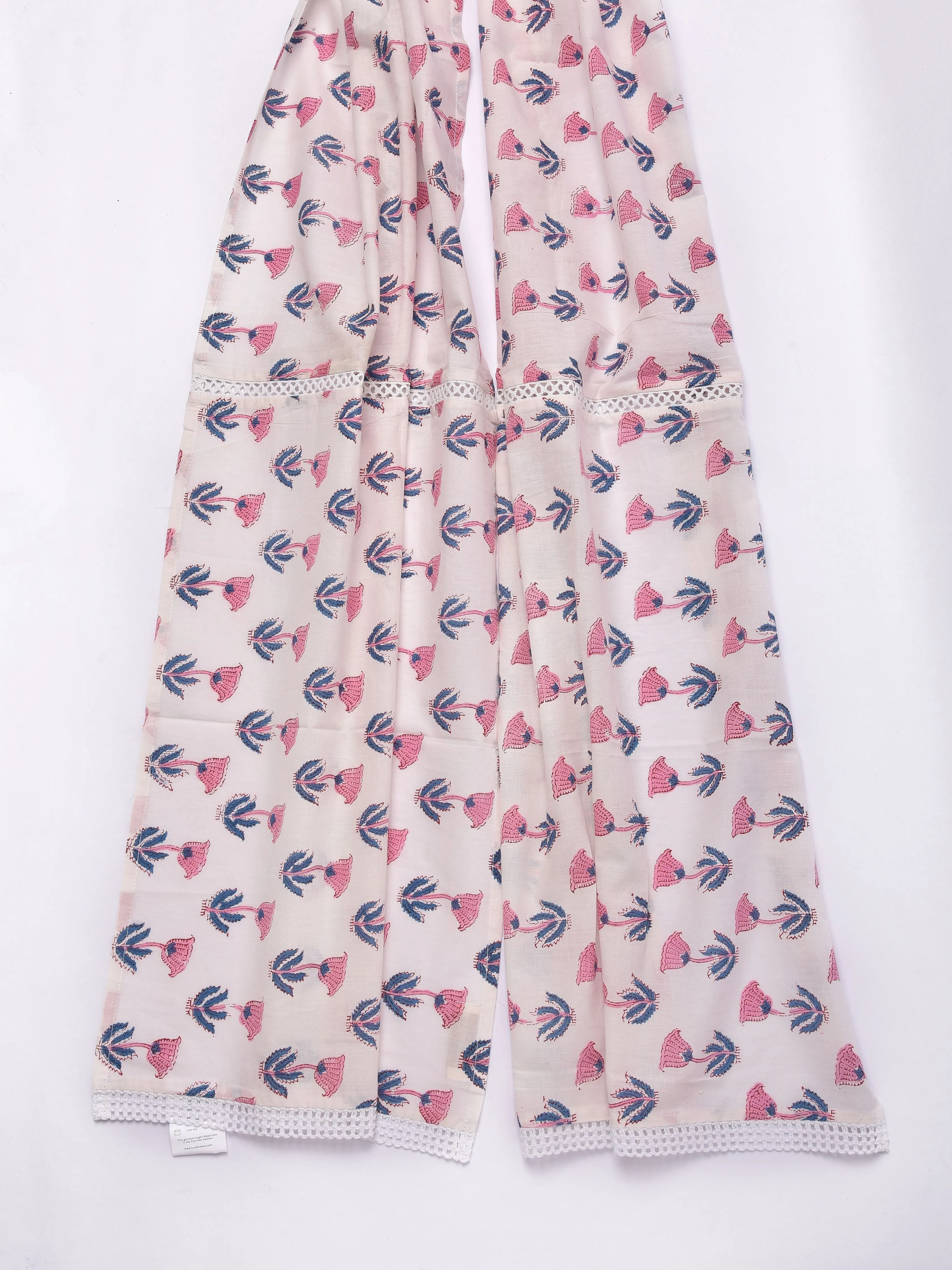 White With Pink Buta Print Cotton Stole