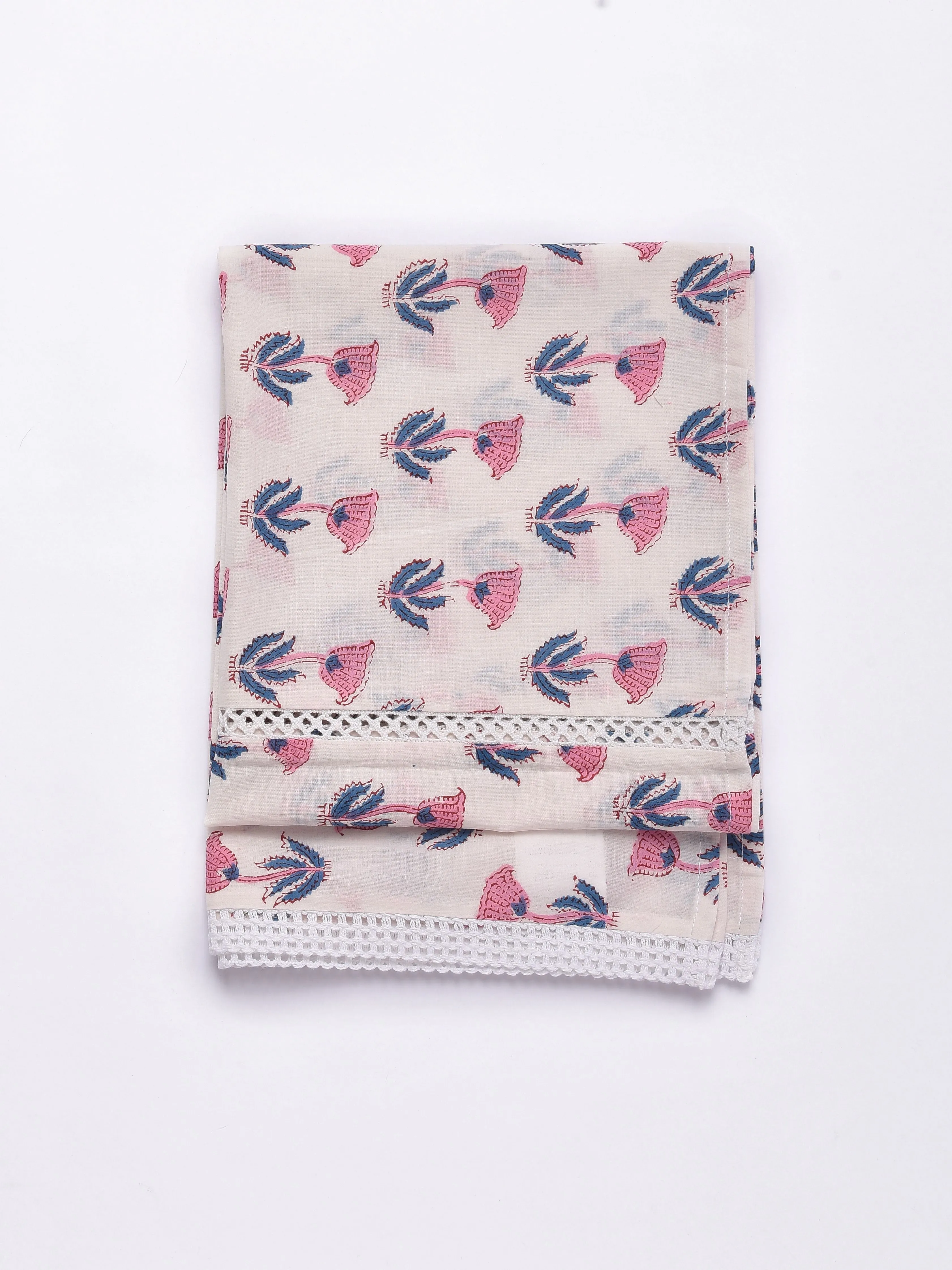 White With Pink Buta Print Cotton Stole