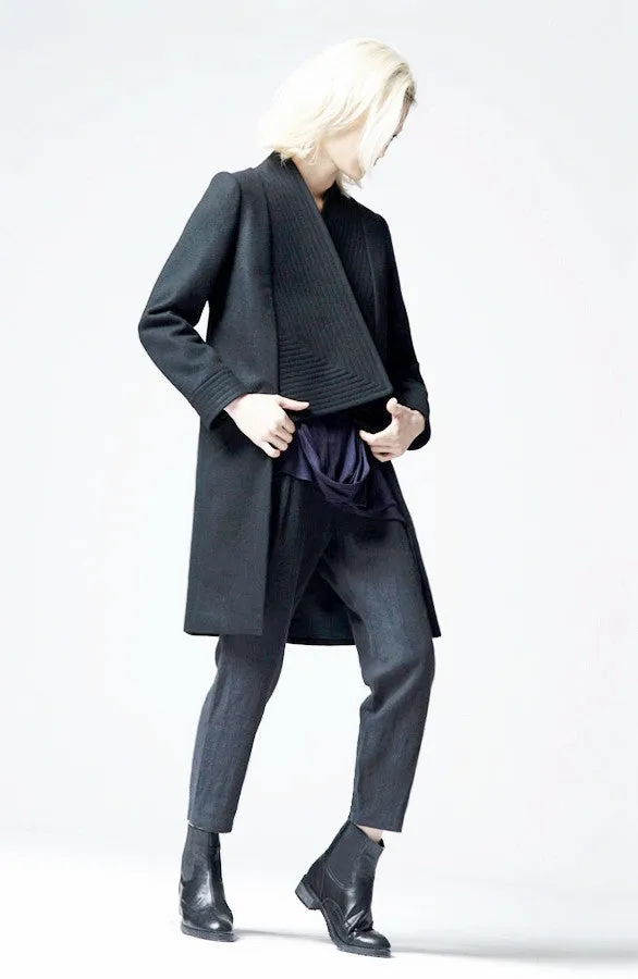 Winter Back Long Quilted Collar Red -Black Woolen Coat Jacket// Short in Front Long Back Loose