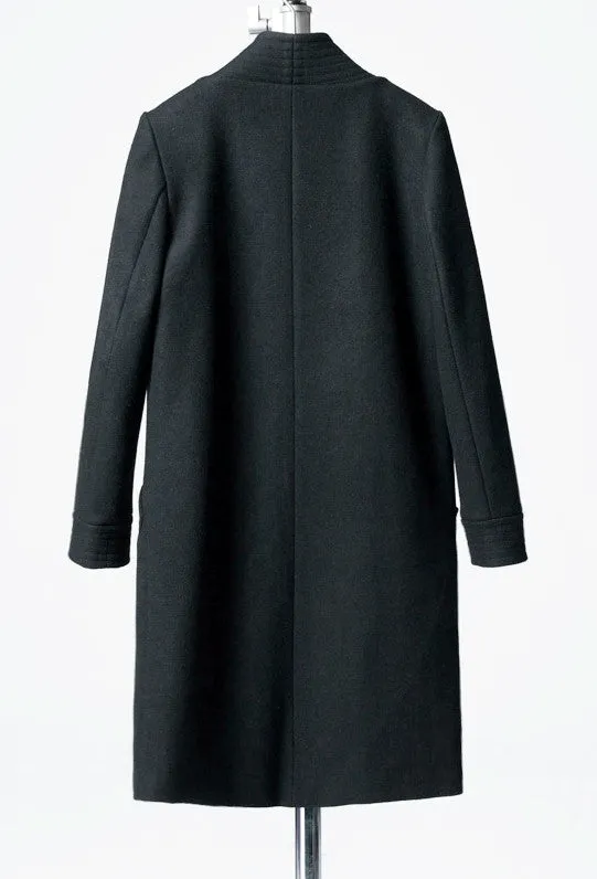 Winter Back Long Quilted Collar Red -Black Woolen Coat Jacket// Short in Front Long Back Loose