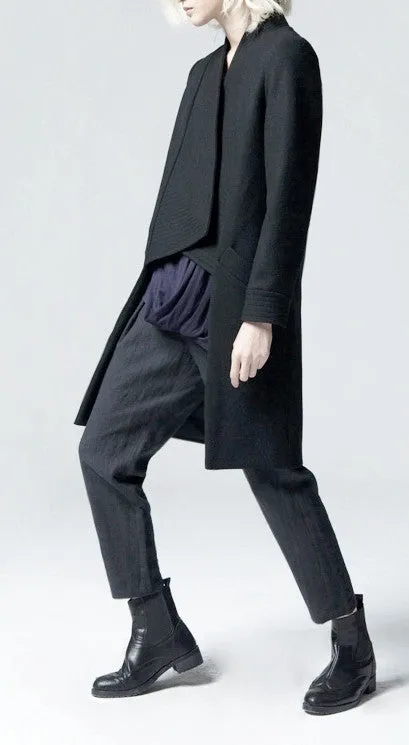 Winter Back Long Quilted Collar Red -Black Woolen Coat Jacket// Short in Front Long Back Loose